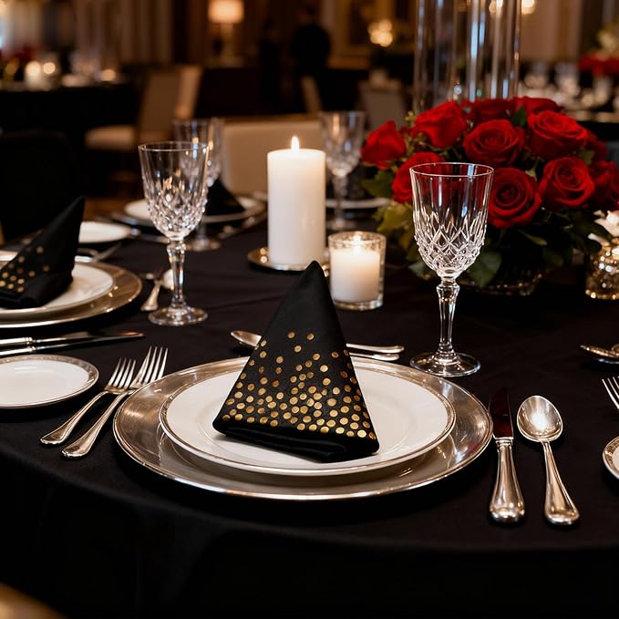 200 Pcs 6.5x6.5 Inch Disposable Black Gold Dot Paper Napkins