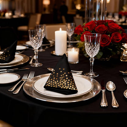 200 Pcs 6.5x6.5 Inch Disposable Black Gold Dot Paper Napkins