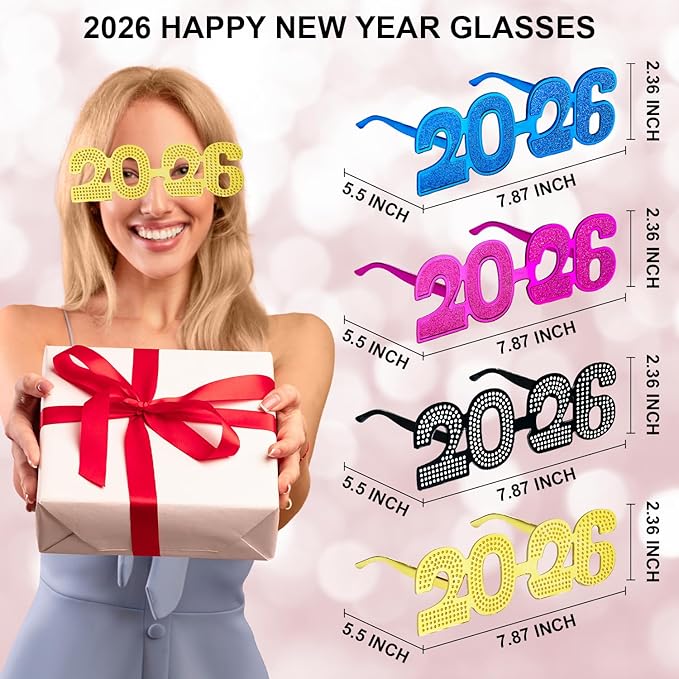 2026 New Years Eve Glasses - 4PCS, Happy New Year Party Supplies Favors Decorations Gifts, NYE Plastic Glasses Eyewear Photo Booth Props, Class of 2026 Graduation Party Accessories