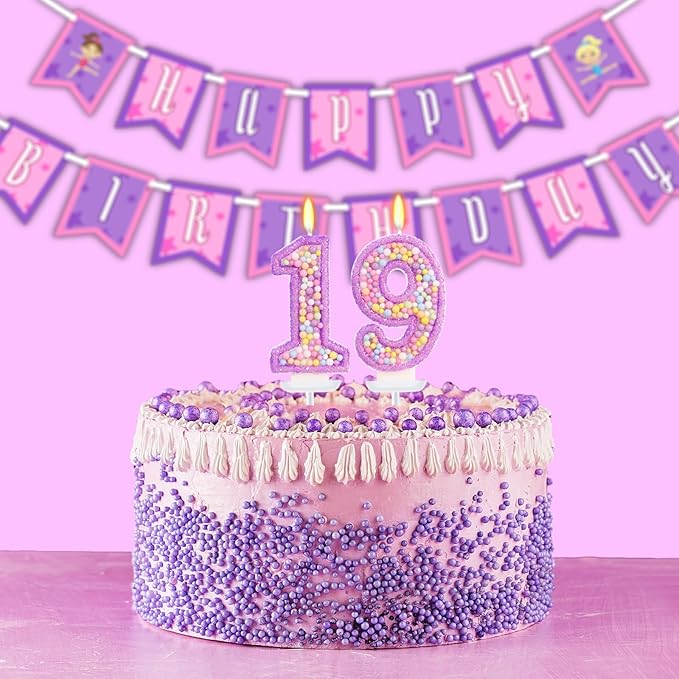 Purple Birthday Candles - Number 19 Candle, Colorful Macaron Candles, 19 Birthday Decorations for Girls, Purple Cake Decorations, Theme Party Supplies