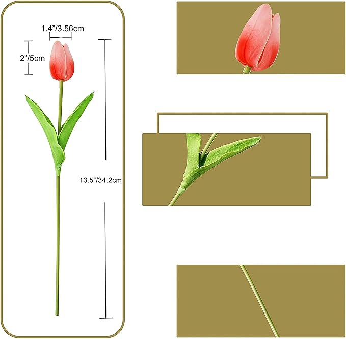 ONLY ART Artificial Coral Tulips 20 Pcs – 13.5 Inch PU Faux Flowers with Bendable Stems for Home Décor, Wedding Centerpieces, DIY Floral Arrangements, Table Decorations