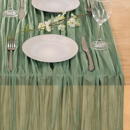 MLMC Sage Green Table Runner 10ft Rustic Gauze Cheesecloth Table Runner Sage Cheese Cloth Centerpiece Decor 35x120 Inches for Boho Wedding Bridal Shower Christmas Party Decor