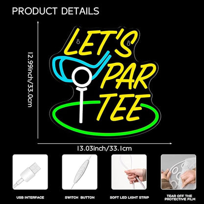 Golf Neon Sign for Wall Decor LED Golf Neon Light Wall Art Dimmable Let's Par Tee Lights Up Sign for Golf Course Gym Club Man Cave Bedroom Office Birthday Party Decorations