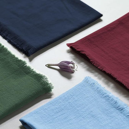 Handmade Cloth Napkins 100% Cotton Napkins with Fringe，Delicate Handmade Cloth Napkins for Dinners, Parties, Weddings and More，18 x 18 Inch Set of 4 - Navy Blue