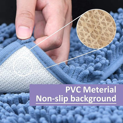 Blue Bathroom Rugs Chenille Bath Mats Set 3 Piece Extra Soft and Absorbent Shaggy Rugs, Machine Wash and Dry, Perfect Plush Bath Mats for Tub, Shower, Bathroom Decor, Washable Carpets Set
