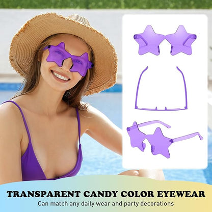 Matcheck 40 Pack Star Shaped Rimless Sunglasses Bulk Transparent Candy Colored Glasses Frameless Party Eyewear for Adults
