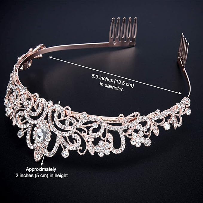 COCIDE Tiara Crystal Crowns Princess Rhinestone Crown with Combs Bride Headbands Bridal Wedding Prom Birthday Party Hair Accessories Jewelry for Women Girls (Rose Gold)