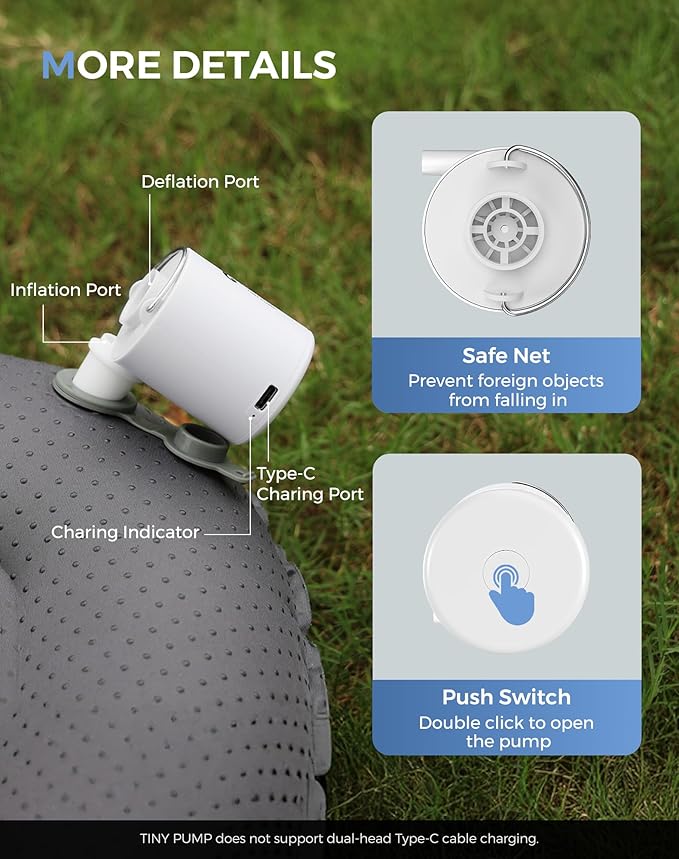 FLEXTAILGEAR Tiny and Portable Air Pump Ultra-Mini Pump with 1300mAh Battery USB Rechargeable to Inflate Deflate for Pool Floats, Air Bed, Air Mattress Swimming Ring, Vacuum Storage Bags