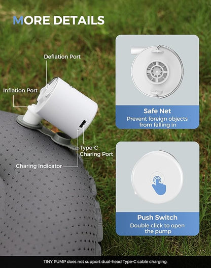 FLEXTAILGEAR Tiny and Portable Air Pump Ultra-Mini Pump with 1300mAh Battery USB Rechargeable to Inflate Deflate for Pool Floats, Air Bed, Air Mattress Swimming Ring, Vacuum Storage Bags