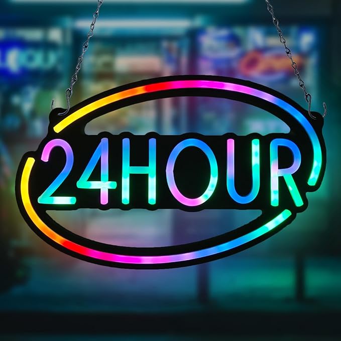 24 Hour Open Sign for Business,16x10 inch Open Signs Led RGB for Window Wall Door Open Closed Sign Resturant Bar Salon Store