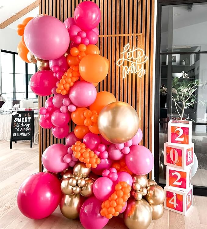 Pink Orang Balloons 12 inch 50 pcs Pink Orang Latex Party Balloons Hot Pink Orange Confetti Balloons for Birthday Baby Shower Wedding Tropical Party Decoration