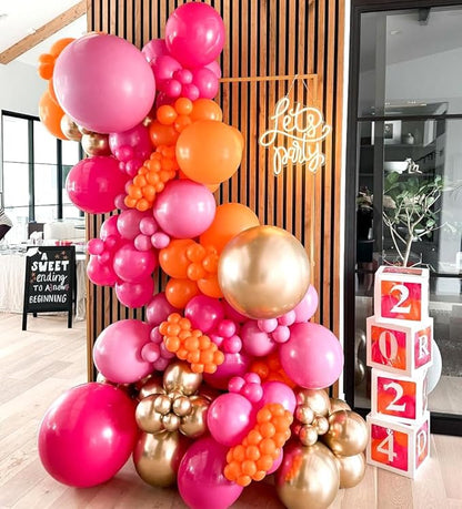 Pink Orang Balloons 12 inch 50 pcs Pink Orang Latex Party Balloons Hot Pink Orange Confetti Balloons for Birthday Baby Shower Wedding Tropical Party Decoration