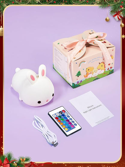 One Fire 【Gifts Package】 Bunny Night Light for Kids Lamp, 16 Colors & Remote Rechargeable Kids Night Lights for Bedroom, Cute Gifts for Girls Gifts for Women