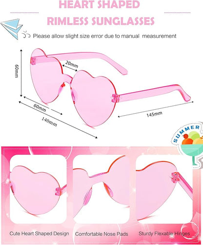 100 Pairs Heart Shaped Sunglasses for Women, Colorful Rimless Fun Heart Sunglasses Bulk Party Favors