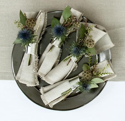 Solino Home Natural Linen Napkins Set of 4-100% Pure Linen Cloth Washable Dinner Napkins 20 x 20 Inch for Fall, Autumn, Christmas, Holiday, New Year - Fringe