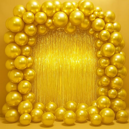 3 Pack 3.3 x 6.6 ft Gold Foil Fringe Backdrop Curtains, Tinsel Streamers Party Decorations, Fringe Backdrop for Birthday, Baby Shower, Gender Reveal, Graduation