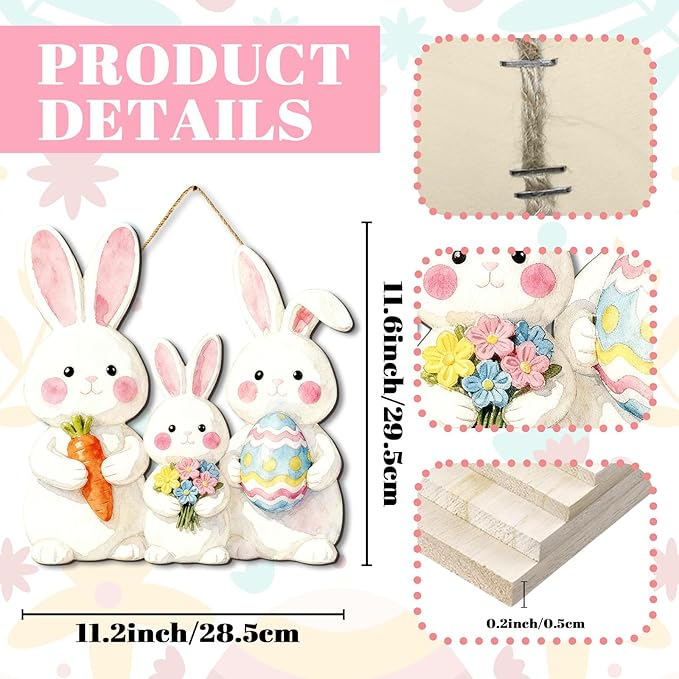 Kercan Easter Cross Wall Decoration with Purple Fabric, White Lily Flowers and Dove, He is Risen Wood Sign, 14.2x9.8 Inch Religious Home Decor (Rabbit-C)