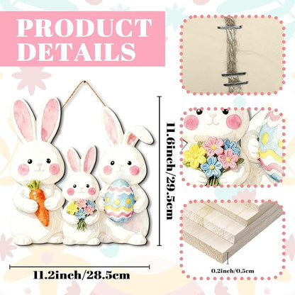 Kercan Easter Cross Wall Decoration with Purple Fabric, White Lily Flowers and Dove, He is Risen Wood Sign, 14.2x9.8 Inch Religious Home Decor (Rabbit-C)