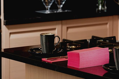 Fuchsia Napkins | Linen Feel Guest Disposable Cloth Like Paper Lunch Napkins | Hand Towels | Soft, Absorbent, Paper Hand Napkins for Kitchen, Bathroom, Parties, Weddings, Dinners Or Events | 50 Pack