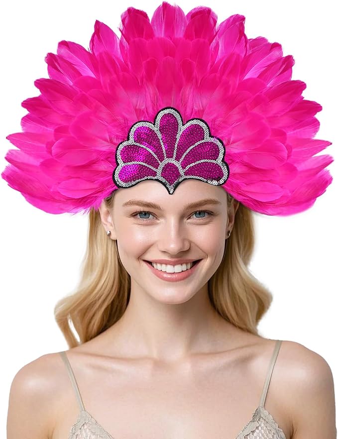 Women's Carnival Feather Headpieces Sequin Headdress for Wedding Masquerade Party Cosplay Feather Headbands