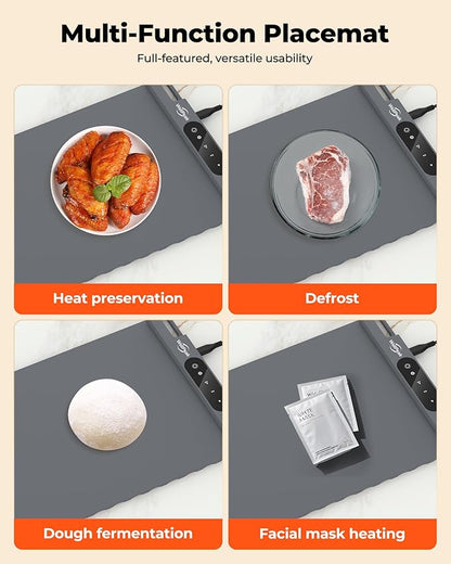 Electric Warming Mat for Food (2-Pack)-Full Surface Fast Heating Silicone Warmer Tray with 3-Level Temperature, Auto-Off, Raised Feet for Table Protection for Gatherings, Parties,Home Buffets