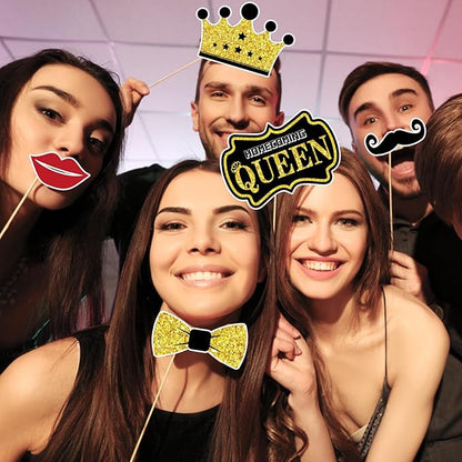 Generic 23 Pcs Homecoming Photo Booth Props Kit - Funny Homecoming Dance Party Photo Booth Props for High School or College Homecoming Party Decorations Supplies Favors, Black Gold Selfie Props