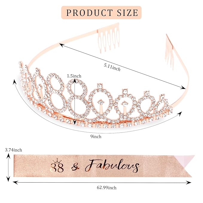 CIEHER 88th Birthday Crown + 88th Birthday Sash + Pearl Pin Set, 88 & Fabulous Birthday Sash, 88 Birthday Tiara, 88th Birthday Decorations for Women, 88th Birthday Gifts