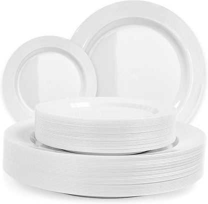 120 White Plastic Plates Disposable, Heavy Duty for Party - 60 Dinner Plates 10-Inch and 60 Salad Dessert Appetizer Plates 8-Inch, Hard Party Plate Elegant Holiday Parties, White Plates Disposable