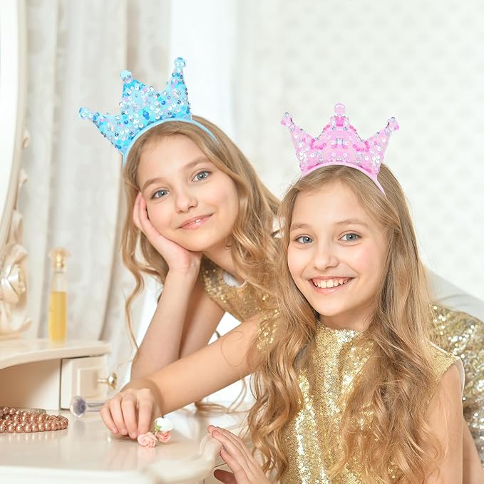 12 PCS Princess Crowns Headband,Glitter Headbands Crown,Sequin Crown Headband,Princess Tiara,Crowns Hair Accessories for Girls Women Birthday Party Wedding Prom Jewelry Cosplay Gifts