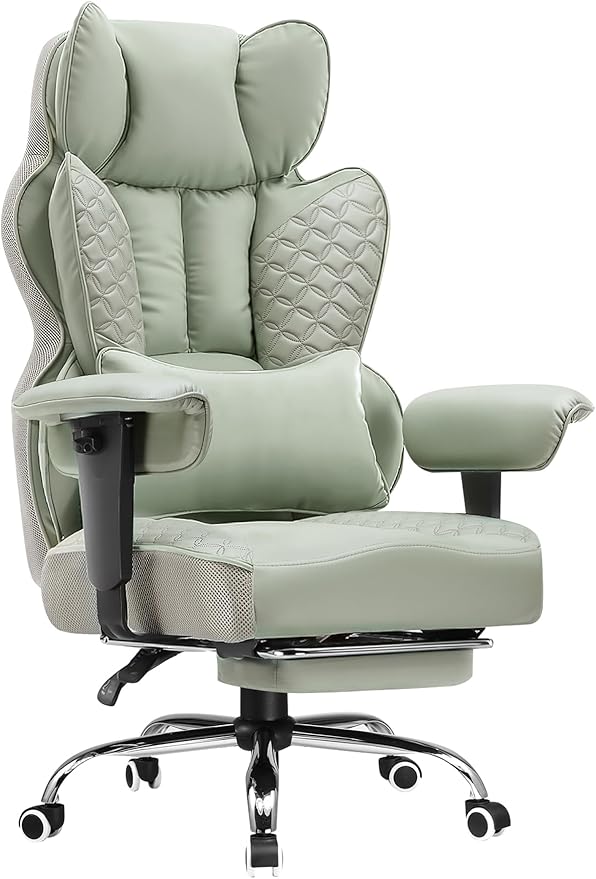 COMHOMA Big and Tall Office Chair Wide Ergonomic Gaming Chair with Deluxe Embossing Designed Leather with Foot Rest,150°Reclining Adjustable Armrests Pocket Spring Back Support and Pillow