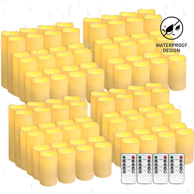 96 Packs Flameless Led Candles, Battery Candles,Simulate Flame,Waterproof Outdoor Indoor Candles -Key Remotes and Cycling 24 Hours Timer for Wedding,Halloween,