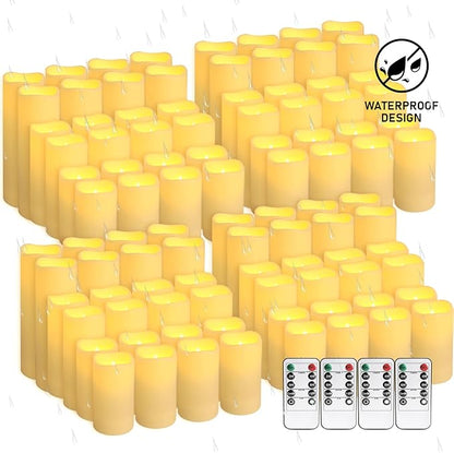 96 Packs Flameless Led Candles, Battery Candles,Simulate Flame,Waterproof Outdoor Indoor Candles -Key Remotes and Cycling 24 Hours Timer for Wedding,Halloween,