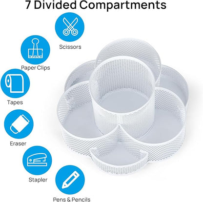 Topwey Pen Holder for Desk, Rotating Pencil Holder, Cup Holder for Desk Office, Pen Organizer (Pure White)