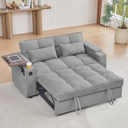 65'' 3-in-1 Folding Convertible Sofa Bed, Queen Size Pullout Sofa, Modern Chenille Fabric, 360° Swivel Side Table, Easy Assembly, Perfect for Living Room