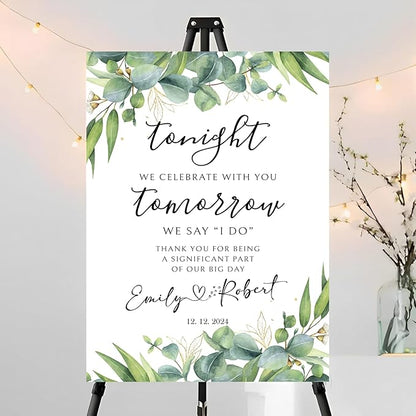 Personalized Rehearsal Dinner Welcome Sign, Rustic & Elegant Wedding Decor, 12''x18'' Plastic Sign with Free Standing Mount, Perfect for Wedding Rehearsal Dinner, Home Decor, Indoor, Outdoor