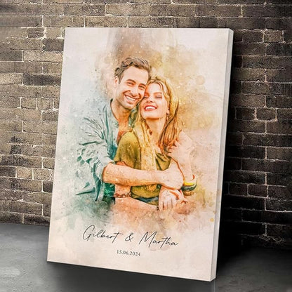 GABITA Personalized Wall Art for Couples, Anniversary Canvas for Couple Parent Grandparent, Watercolor Couple Portrait, Romantic Wall Decor, Wedding Keepsake