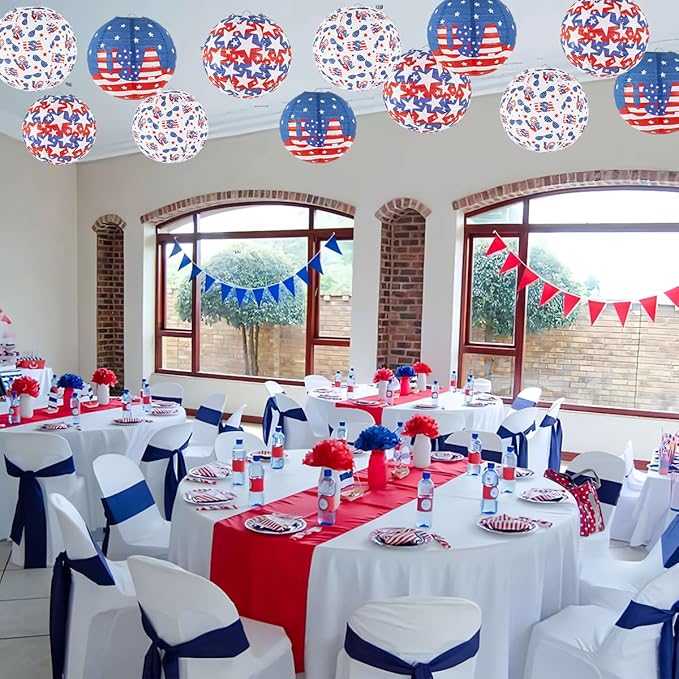 4th of July Decorations Red White and Blue Hanging Paper Lanterns for Patriotic Decorations American Independence Day Memorial Day Party Supplies Pack of 12