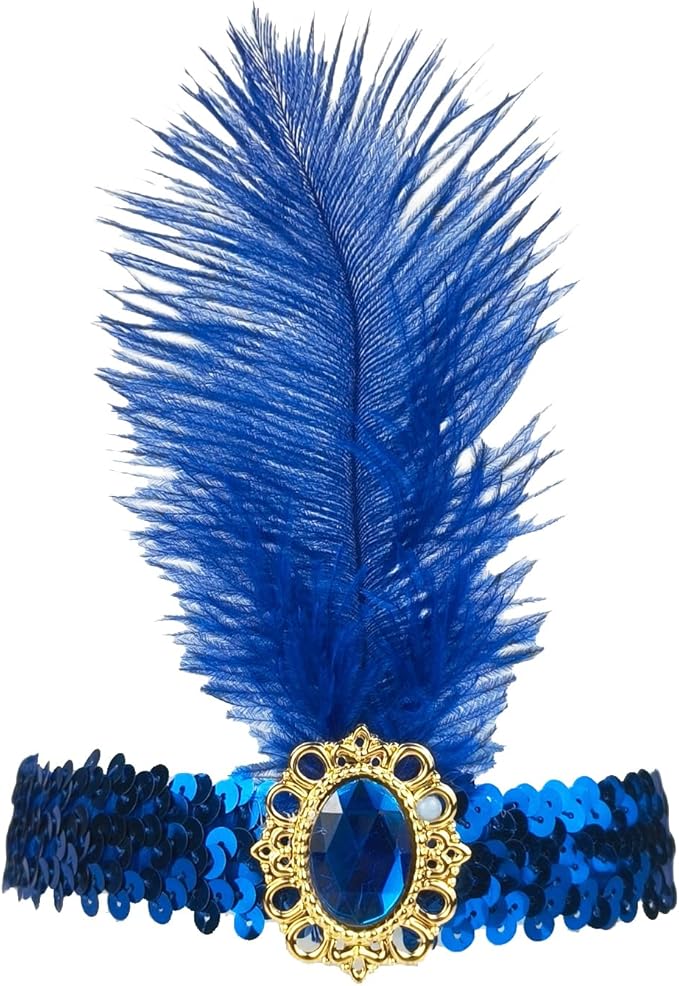 Feather Headpiece Sequins Headbands 1920s Flapper Showgirl Headpieces for Women Girls Carnival Party Accessories