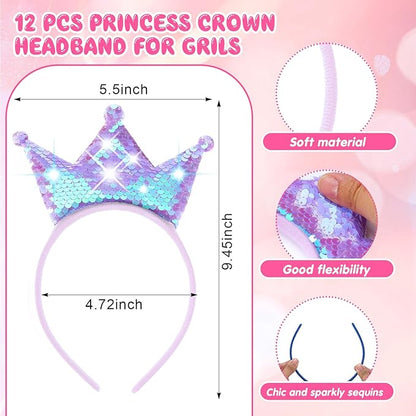 Juexica 12 Pack Princess Party Favors Princess Crowns Headband Decorations Glitter Sequin Headband for Birthday Proms Gifts(Mixed Colors,Sequin)