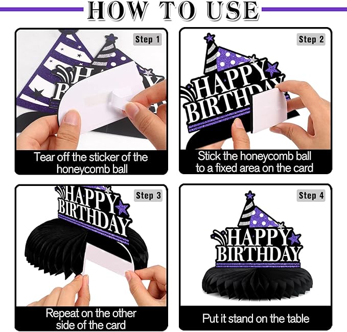 Happy 95th Birthday Decorations,95th Bday Purple Glitter Shiny Stand Honeycomb Table Centerpieces - Cheers to 95 Years Old Birthday Party Photoprop Gift Sign.