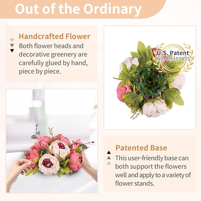 NUPTIO Flower Balls Flowers for Centerpieces: 2 Pcs 9.4 inch Diam Dark Pink Artificial Peony Fake Flower Ball Arrangement Bouquet Wedding Centerpieces for Tables Wedding Centerpiece Decorations