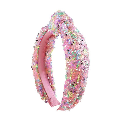 Totelux Sequins Headband Rainbow Knotted Hair Band Iridescent Glitter Hair Accessories for Women Girls Birthday Party Supplies