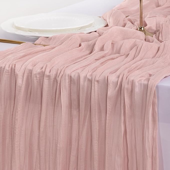 Socomi Pink Cheesecloth Table Runner Fall Thanksgiving Boho Rustic Gauze Dusty Pink Farmhouse 120 inch 10FT Cheese Cloth Runner for Wedding Party Baby Shower Birthday Holiday Home Decor
