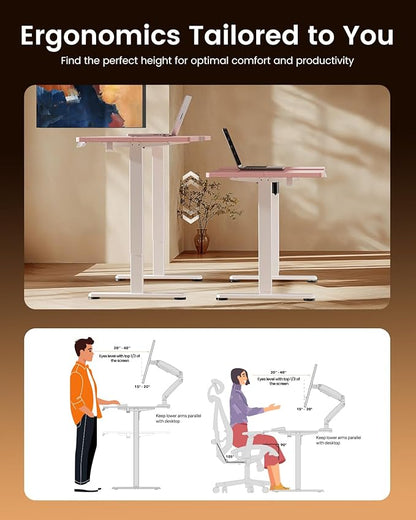 ErGear Height Adjustable Electric Standing Desk, 48 x 24 Inches Sit Stand up Desk, Memory Computer Home Office Desk, Pink