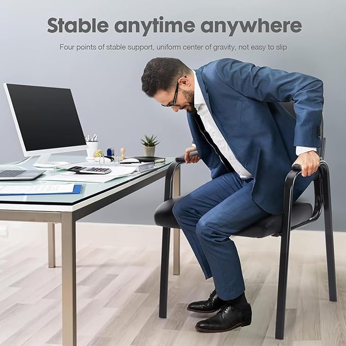 OLIXIS Office Waiting Room Chairs Set of 2, Leather Desk Reception Guest Stationary Side Chair with Padded Arms for Home Conference Lobby Medical Clinic