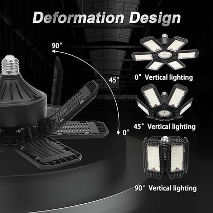 4 Pack LED Garage Light, 200W 20000LM 6500K LED Shop Lights, Garage Lights Ceiling Led with 6+1 Deformable Panels, Screw in E26/E27 Socket Bulb for Warehouse, Workshop, Basement, Barn Lighting