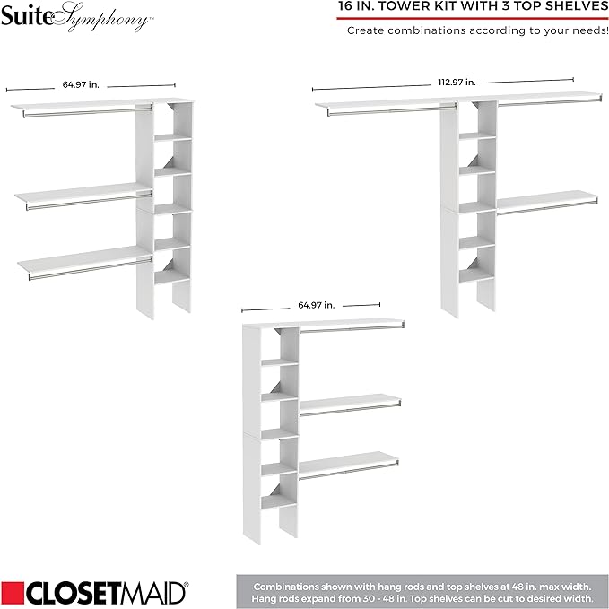 ClosetMaid SuiteSymphony Closet Organizer with Shelves and 2 Drawers, 16-Inch-Natural Gray