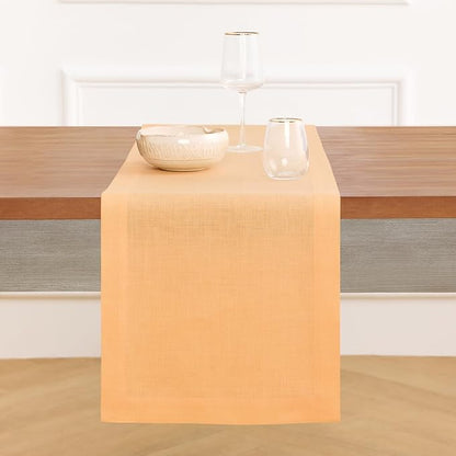 Solino Home Linen Table Runner 108 Inches Long - 100% Pure Linen Peach Table Runner 14 x 108 Inch - Fete
