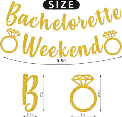 Bachelorette Weekend Banner Bachelorette Party Decor Sign for Bach Party Engagement Bridal Shower Wedding Bride to Be Decorations (Gold)