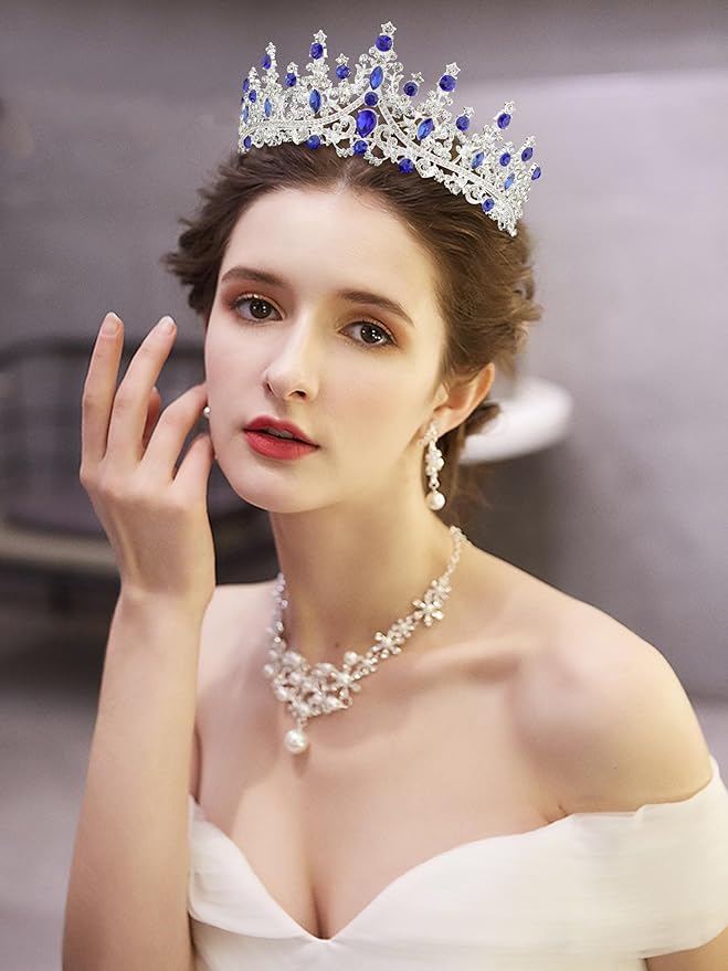 COCIDE Blue Crystal Tiaras and Crowns for Women Princess Queen Crowns for Women Rhinestone Tiaras for Girls Bride Wedding Hair Accessories for Bridal Birthday Party Prom Halloween Cosplay Christmas